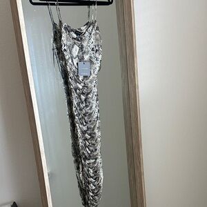 JLUXLABEL Neutral Snake Print Cowl Neck Slip Dress